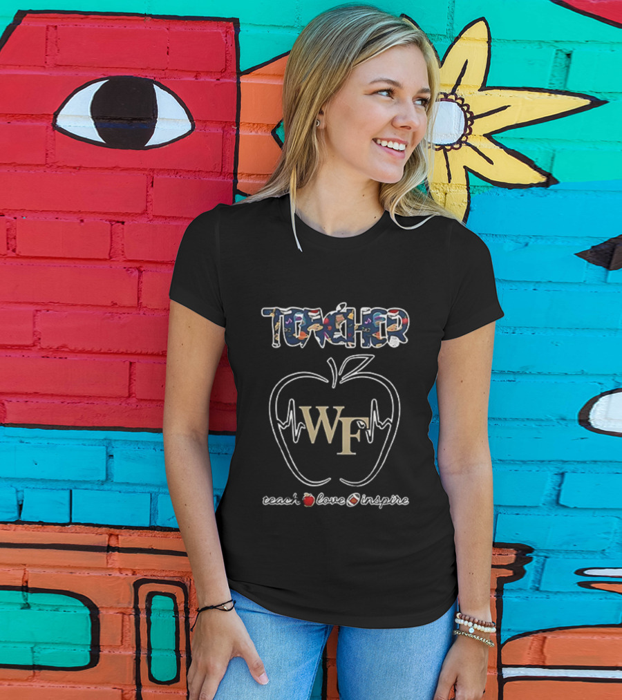 Wake Forest Demon Deacons Teacher Appreciation Teach Love Inspire Apple WF Logo T-Shirt