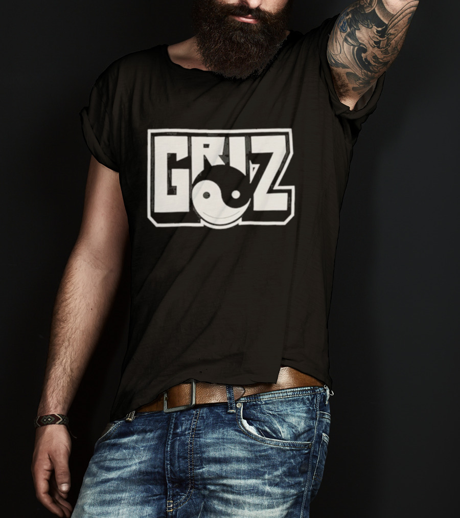 GRiZ Yin Yang Smiley Face Block Text T-Shirt