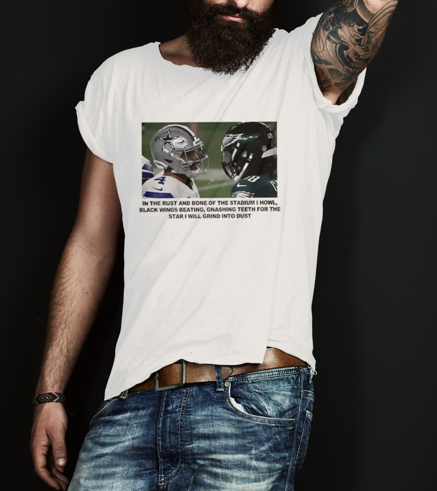 Philadelphia Eagles And Dallas Cowboys Black Wings Beat Fabric Grind Into Dust T-Shirt