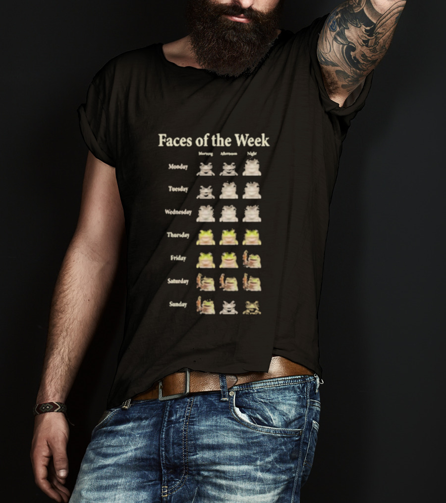 Faces Of The Week Funny Frog Memes Monday To Sunday T-Shirt