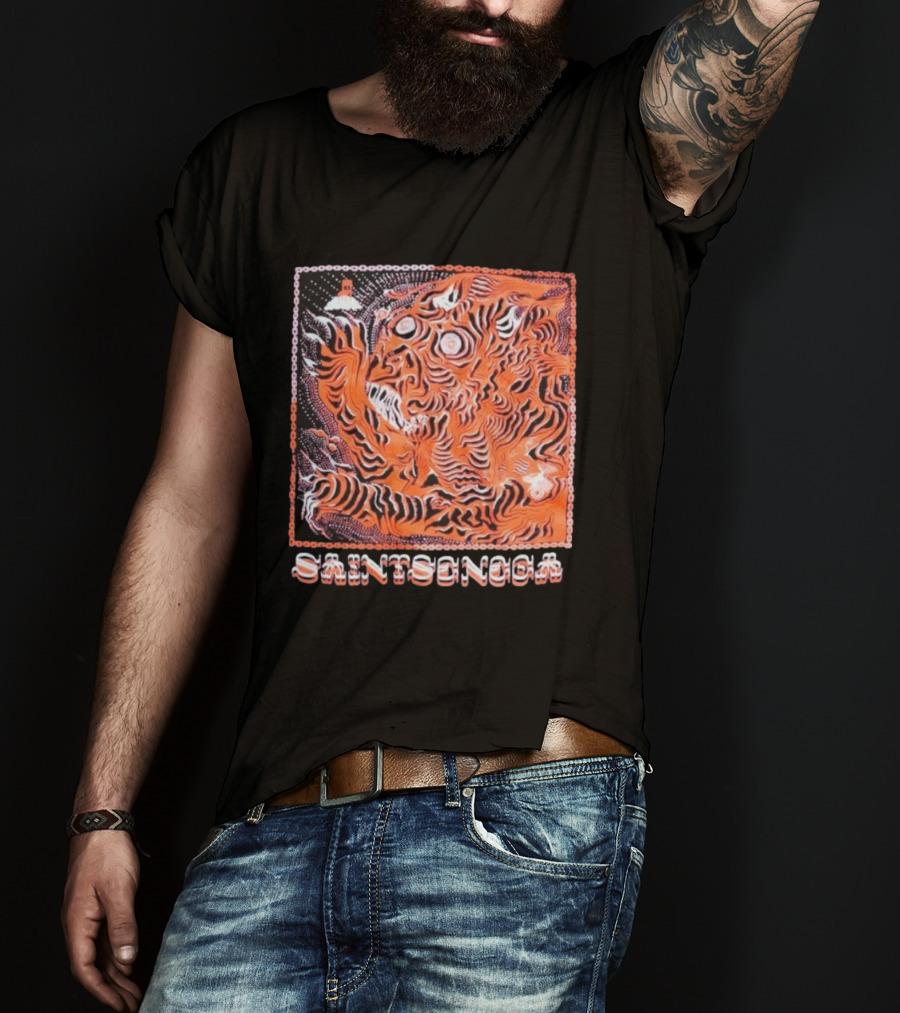 Saintseneca Dream Tiger Psychedelic Orange Tiger With Castle T-Shirt