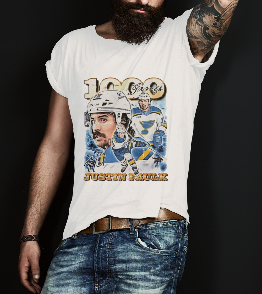 1000 Games Justin Faulk St. Louis Blues Hockey 72 Signature T-Shirt