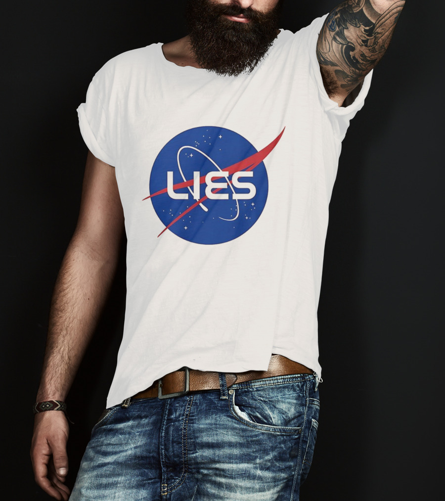 NASA Lies Parody Emblem Graphic T-Shirt