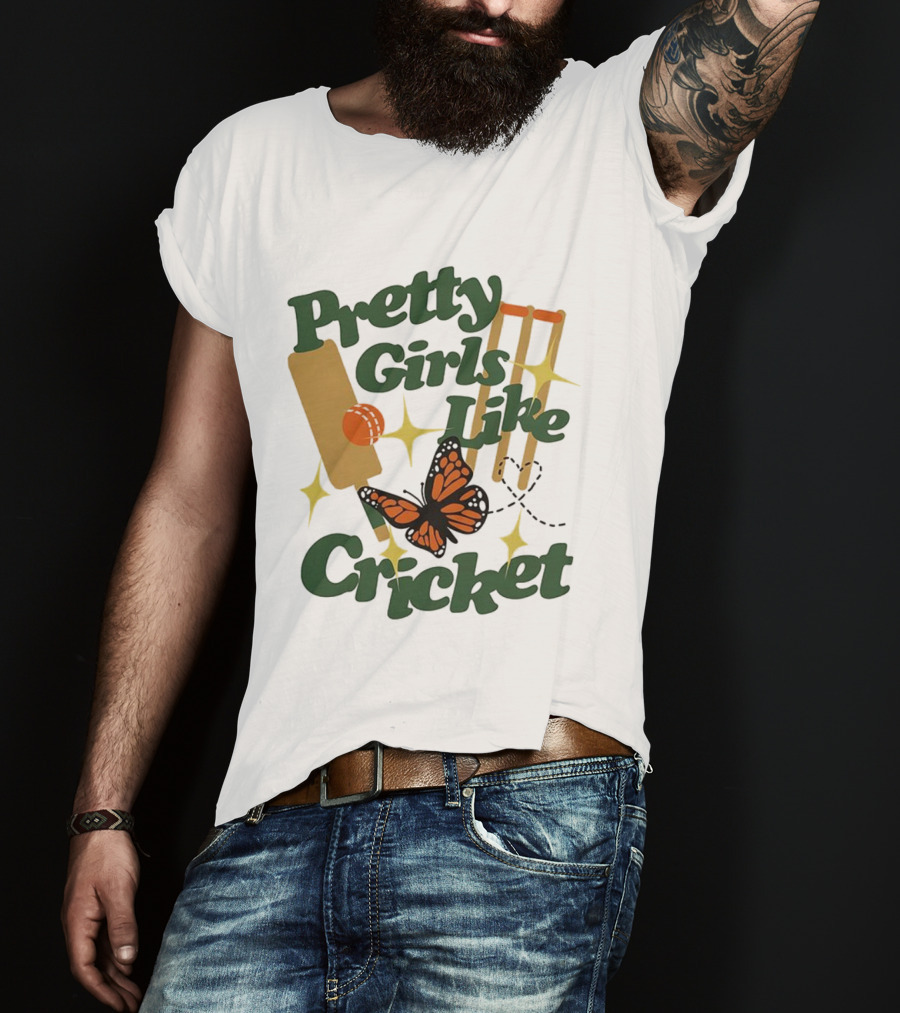 Pretty Girls Like Cricket Butterfly Bat Ball Stumps Graphics T-Shirt