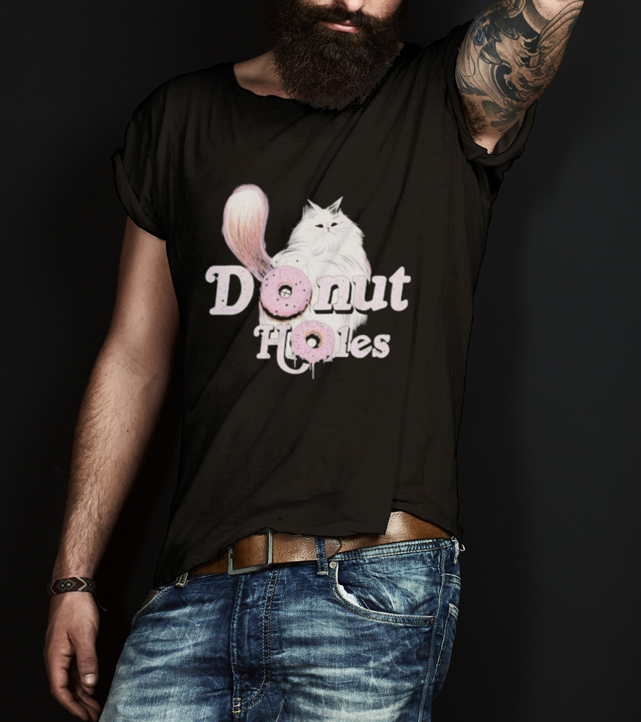 Donut Holes Cat Funny Cute Kitten With Pink Donuts T-Shirt
