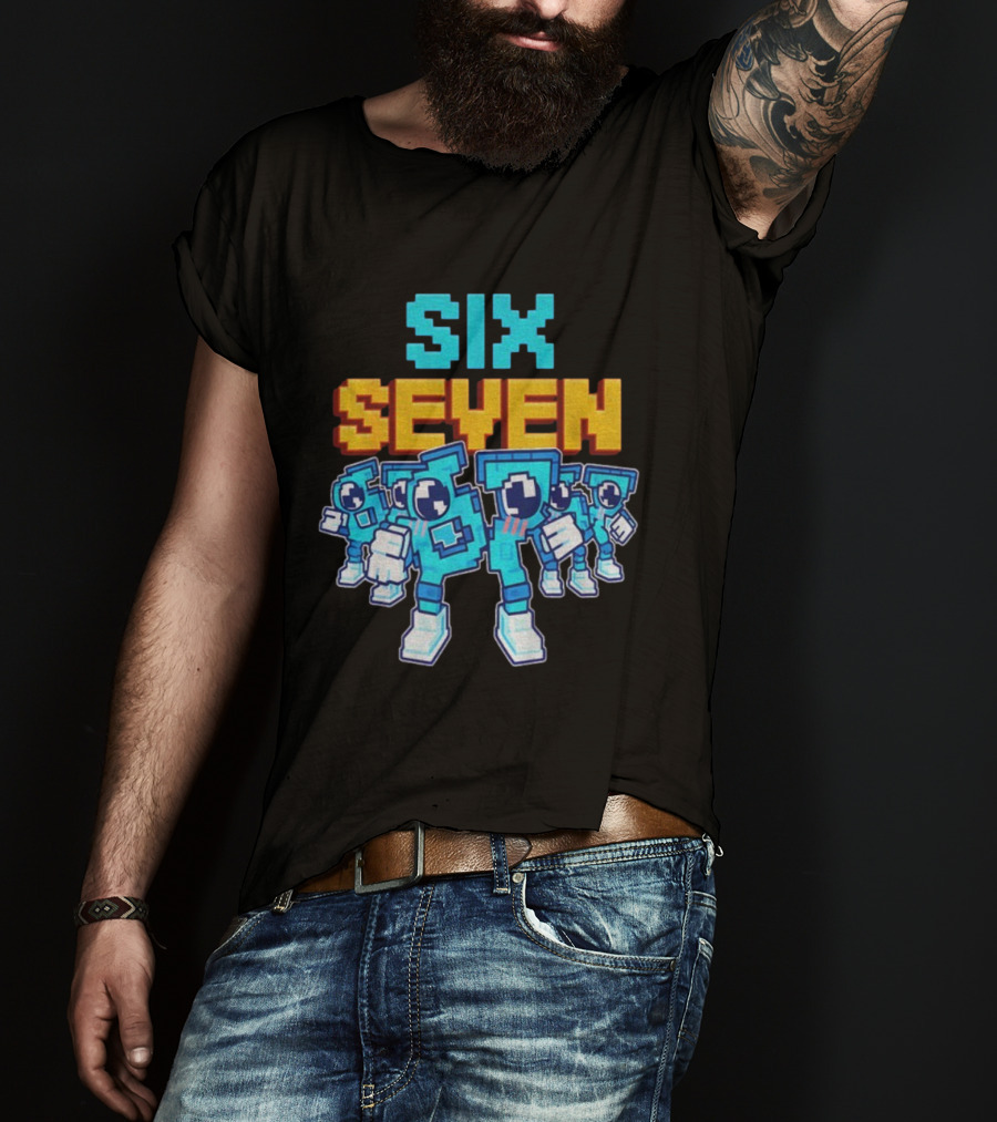 Steal A Brainrot Six Seven Italian Brainrot 67 Meme Gen Alpha Retro Pixel Art Characters T-Shirt