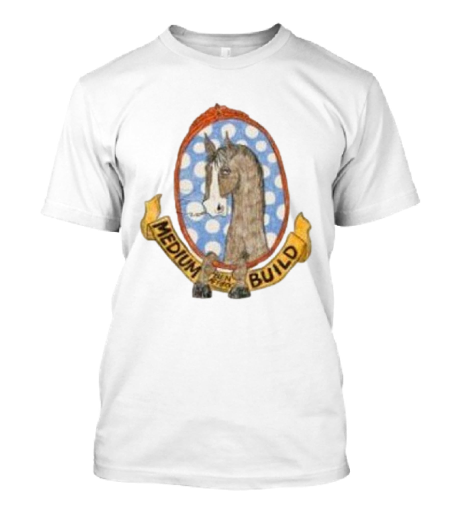 Medium Build Horse With No Shoulders Blue Polka Dot Background T-Shirt