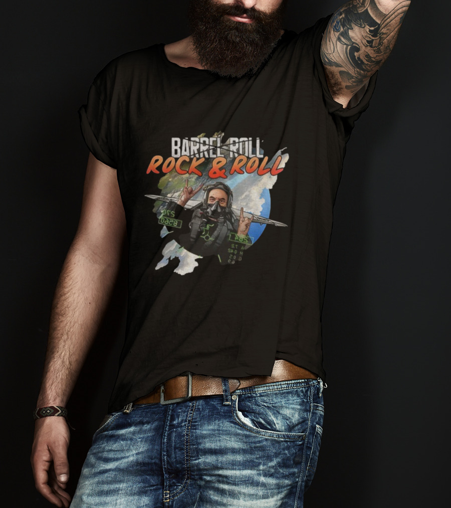 Barrel Roll Rock And Roll Pilot With Earth And Jet Background T-Shirt