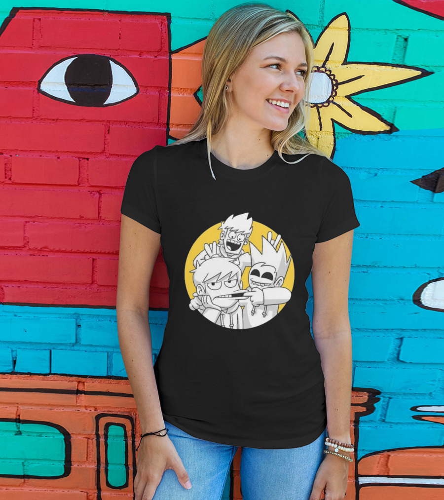 Eddsworld Edd Gang Character Group Yellow Circle Background T-Shirt