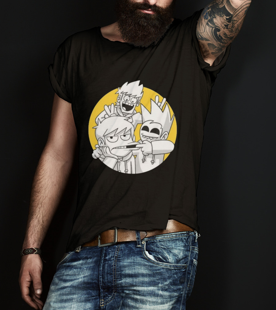 Eddsworld Edd Gang Character Group Yellow Circle Background T-Shirt