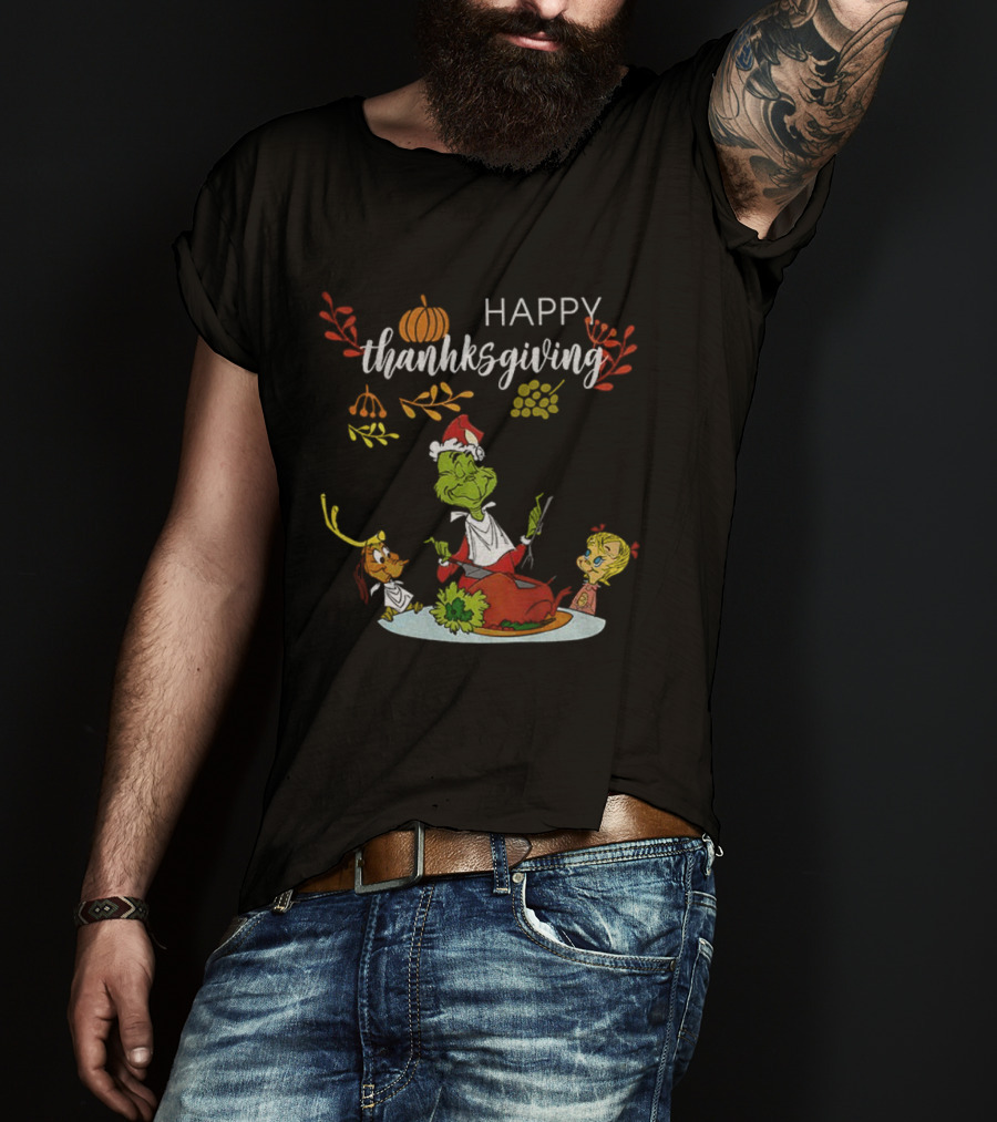 Happy Thanksgiving 2025 Merry Grinchmas Grinch And Max Dog T-Shirt