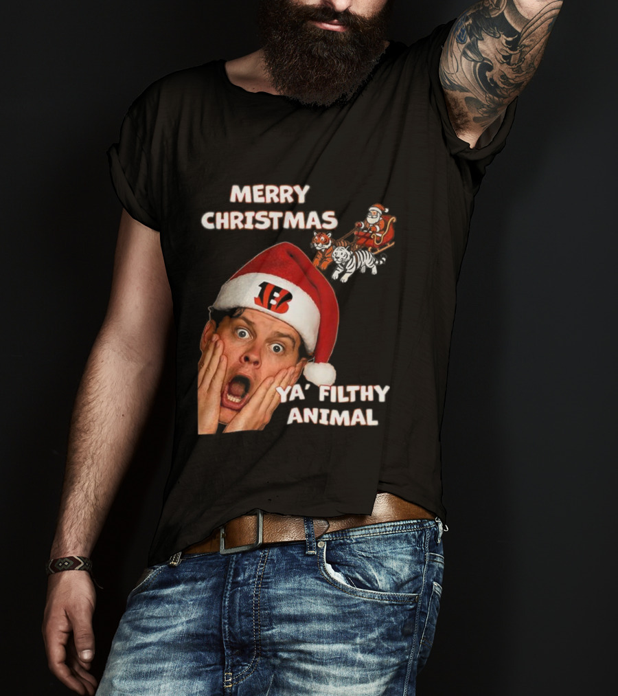Merry Christmas Ya Filthy Animal Joe Alone Santa Hat T-Shirt