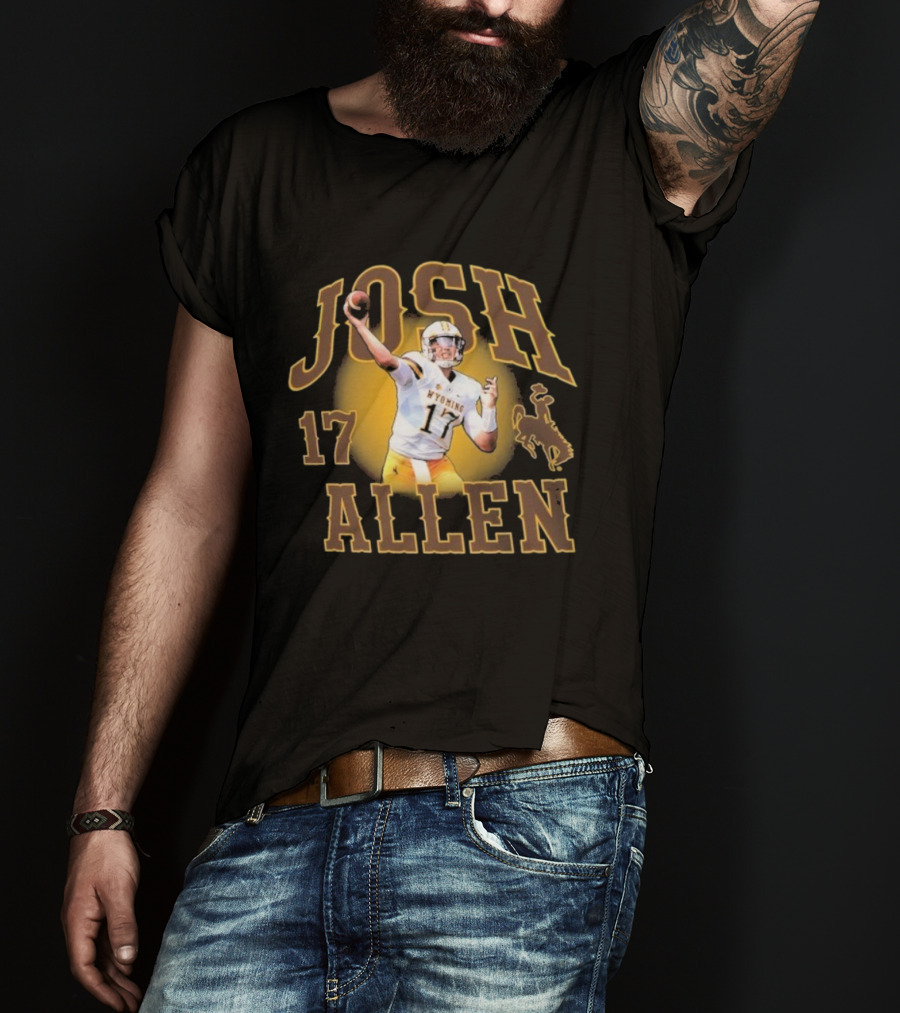 Josh Allen 17 Wyoming Cowboys Football Player Brown And Gold T-Shirt