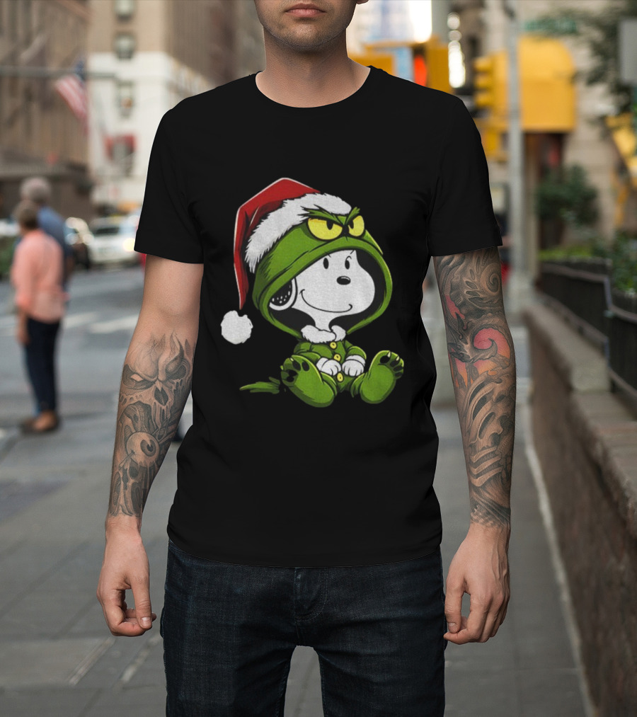 Snoopy Grinch Santa Hat Cute Cartoon Merry Christmas T-Shirt