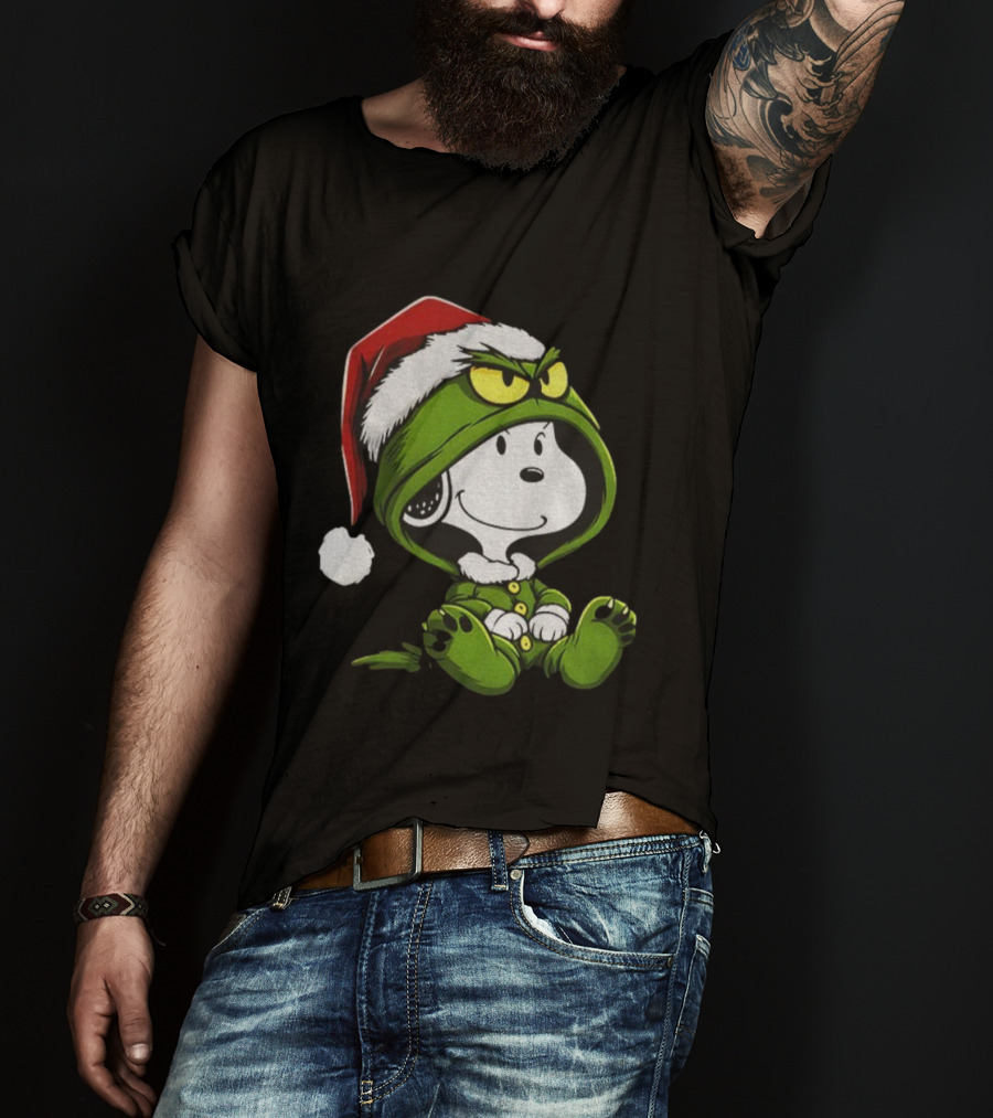 Snoopy Grinch Santa Hat Cute Cartoon Merry Christmas T-Shirt