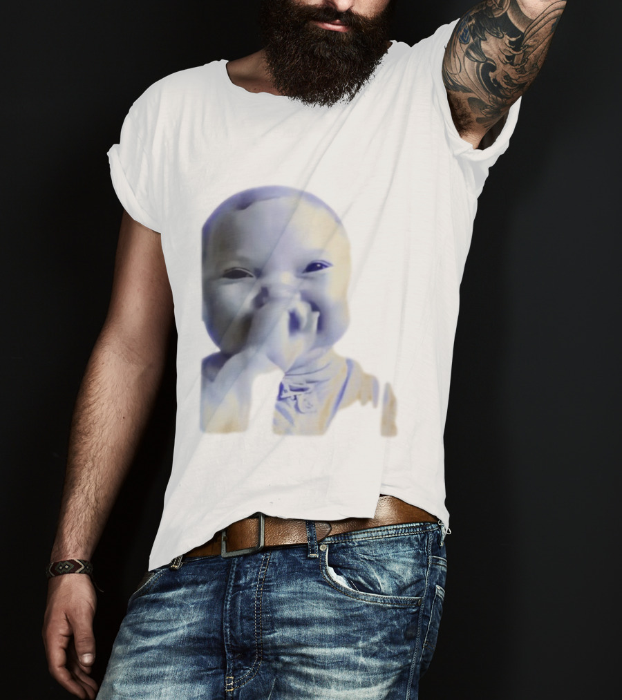 AI Baby Holding Laugh Meme Blue Tones T-Shirt