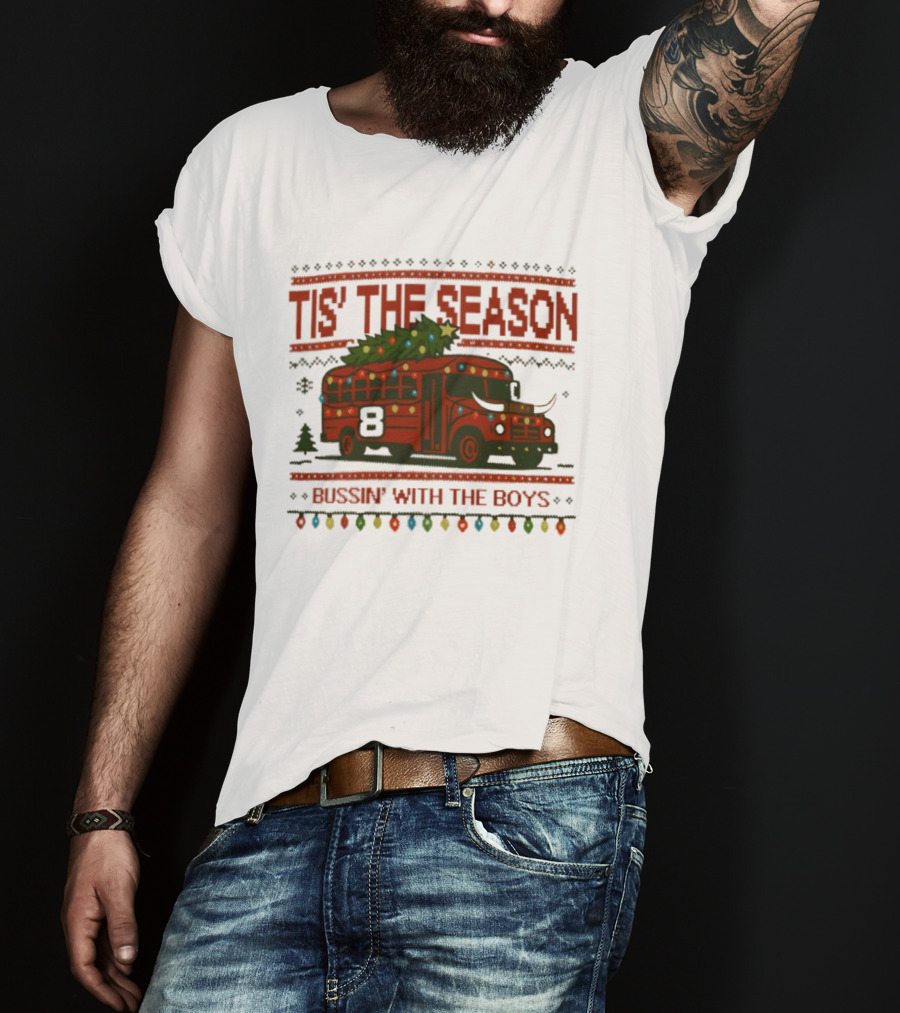 Tis The Season Festive Bus Bussin’ With The Boys Holiday Lights T-Shirt