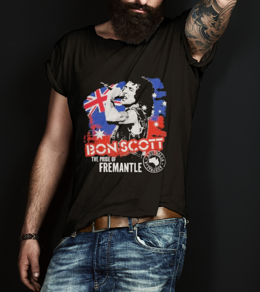 Bon Scott The Pride Of Fremantle Australia Flag Stamp T-Shirt