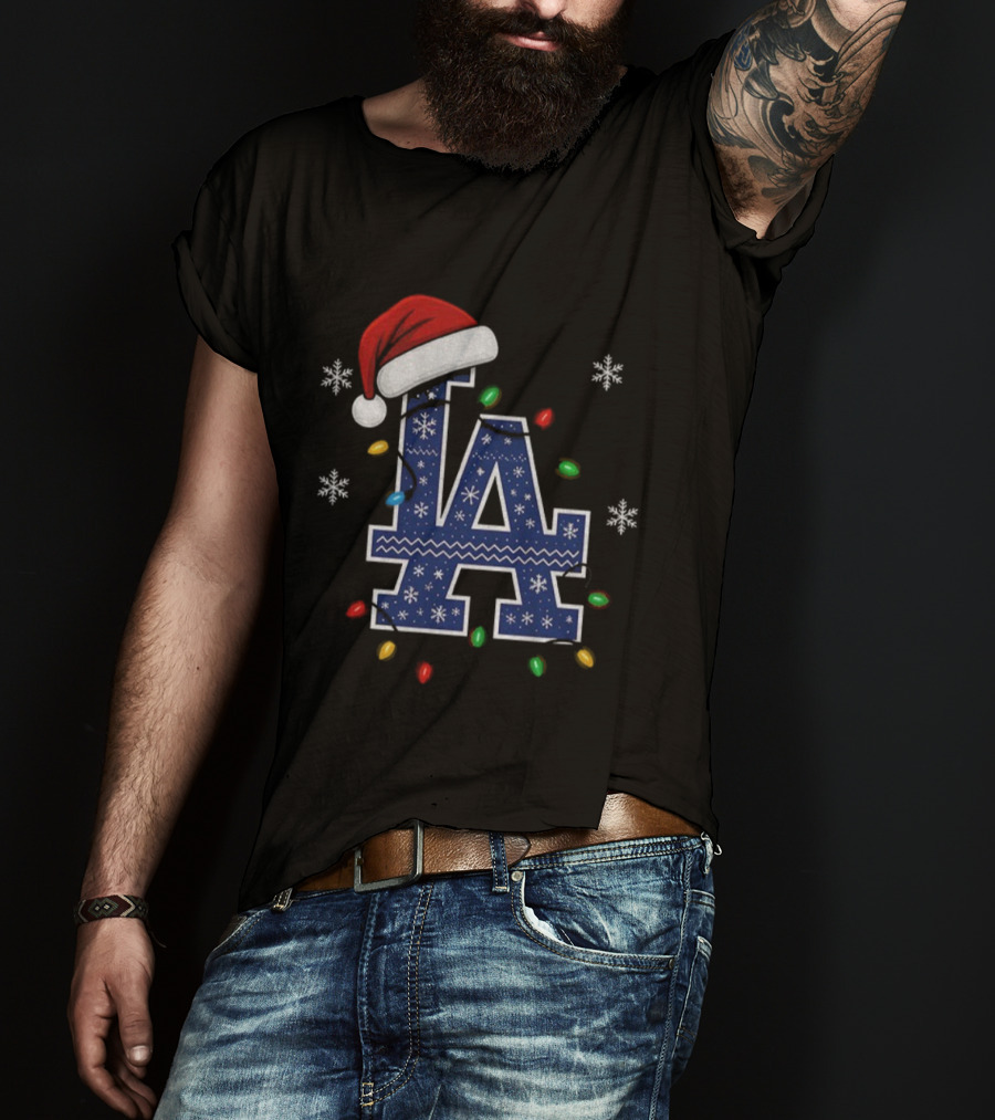 Los Angeles Dodgers Christmas Light Bulb Santa Hat World Series 2025 T-Shirt