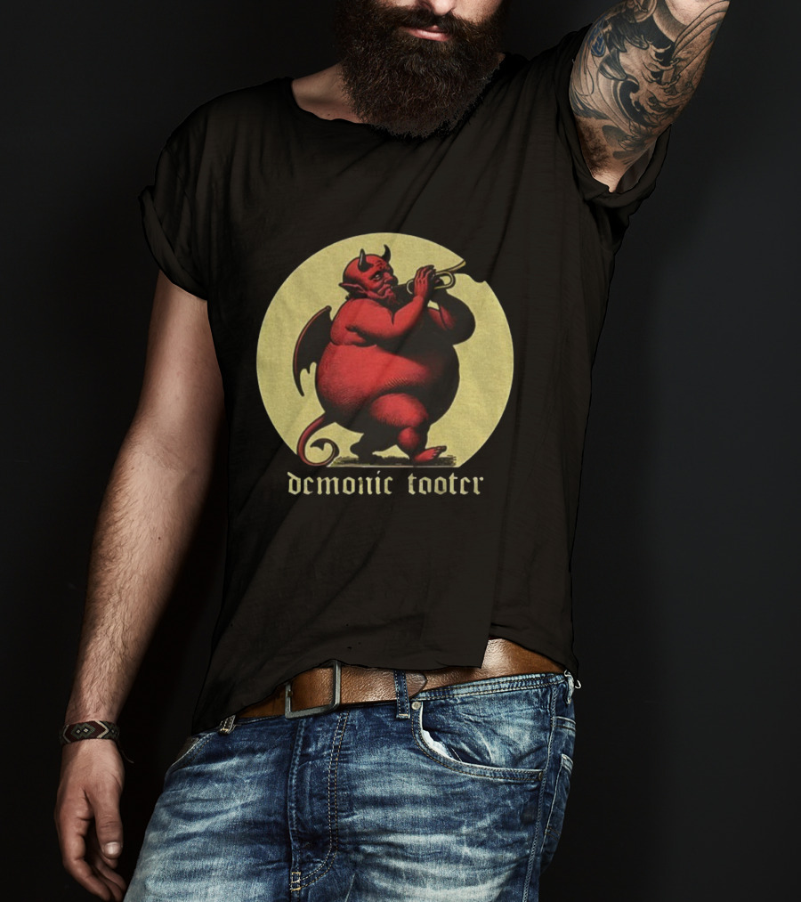Demonic Tooter Cartoon Devil Playing Trumpet Vintage Style T-Shirt
