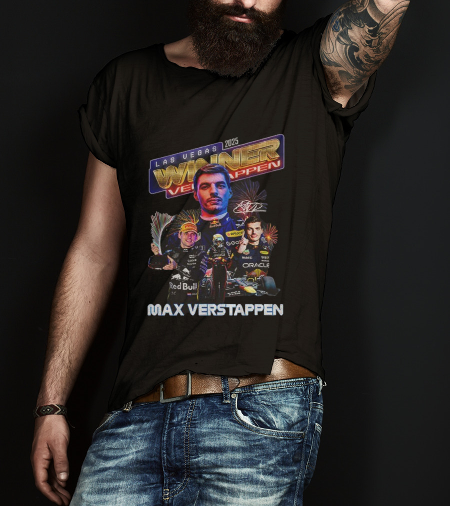 Max Verstappen 2025 Las Vegas Winner Red Bull Racing Signature T-Shirt