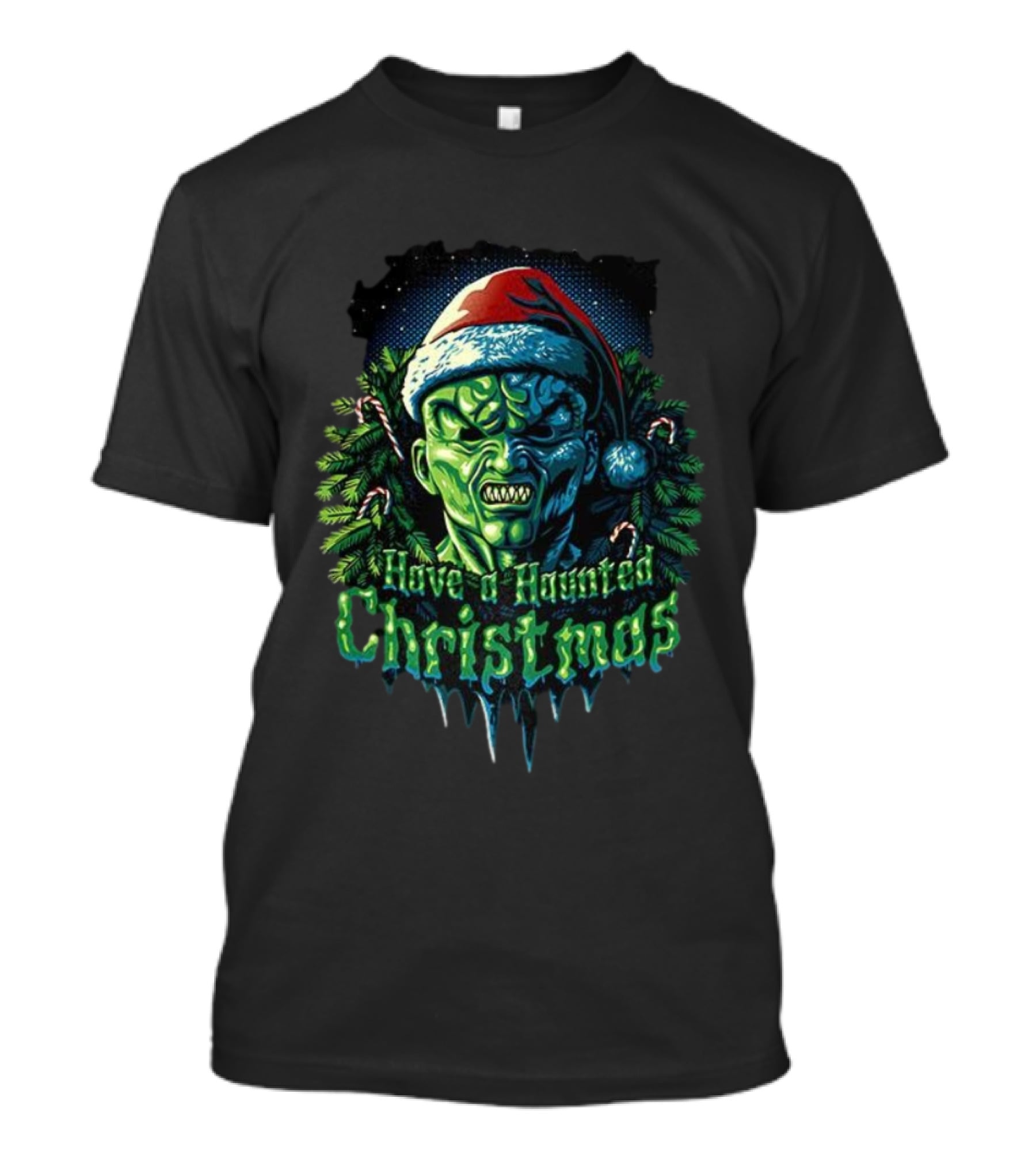 The Haunted Mask Have A Haunted Christmas Horror Santa Green Monster T-Shirt