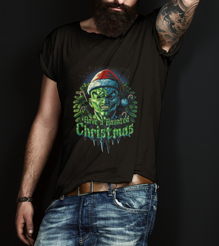 The Haunted Mask Have A Haunted Christmas Horror Santa Green Monster T-Shirt