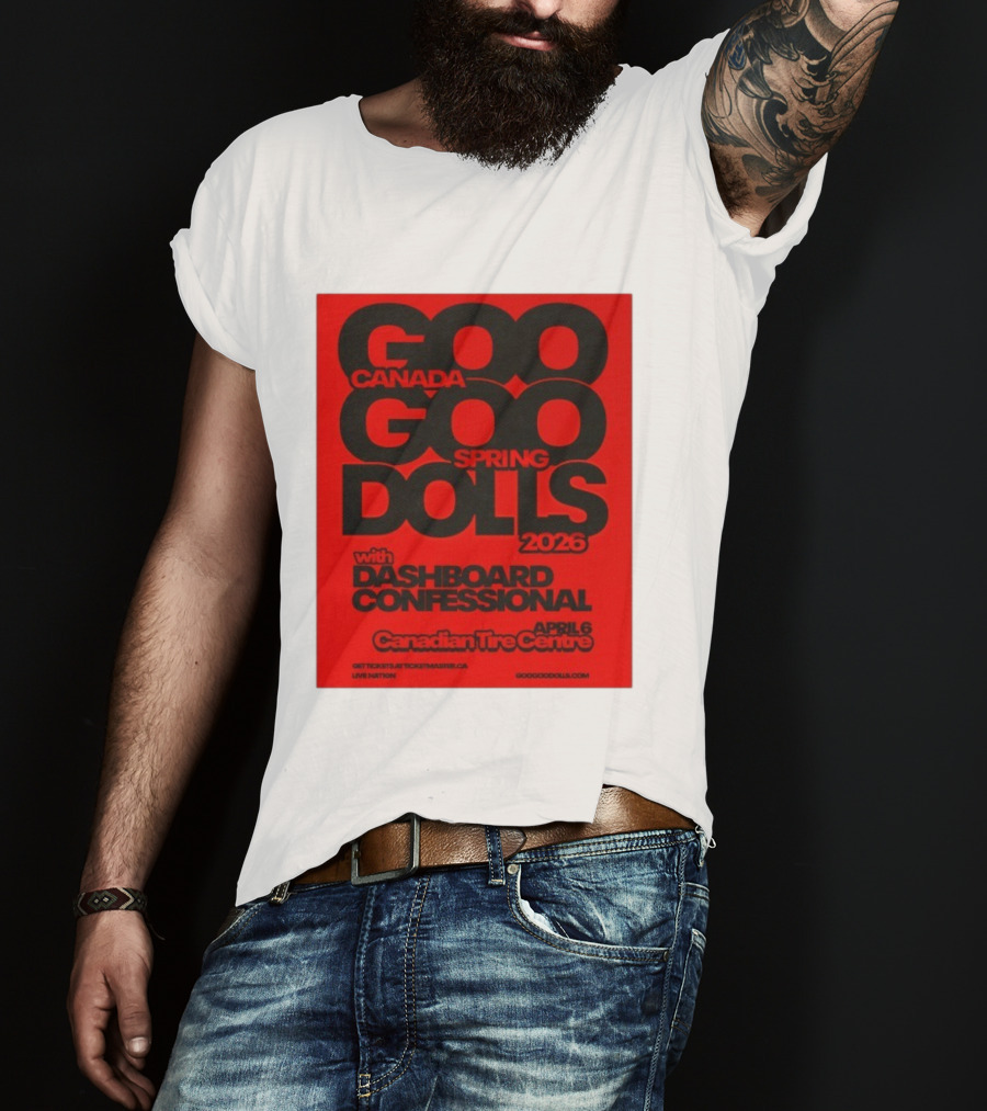 Goo Goo Dolls Canada Spring Tour 2026 With Dashboard Confessional April 6 Canadian Tire Centre T-Shirt
