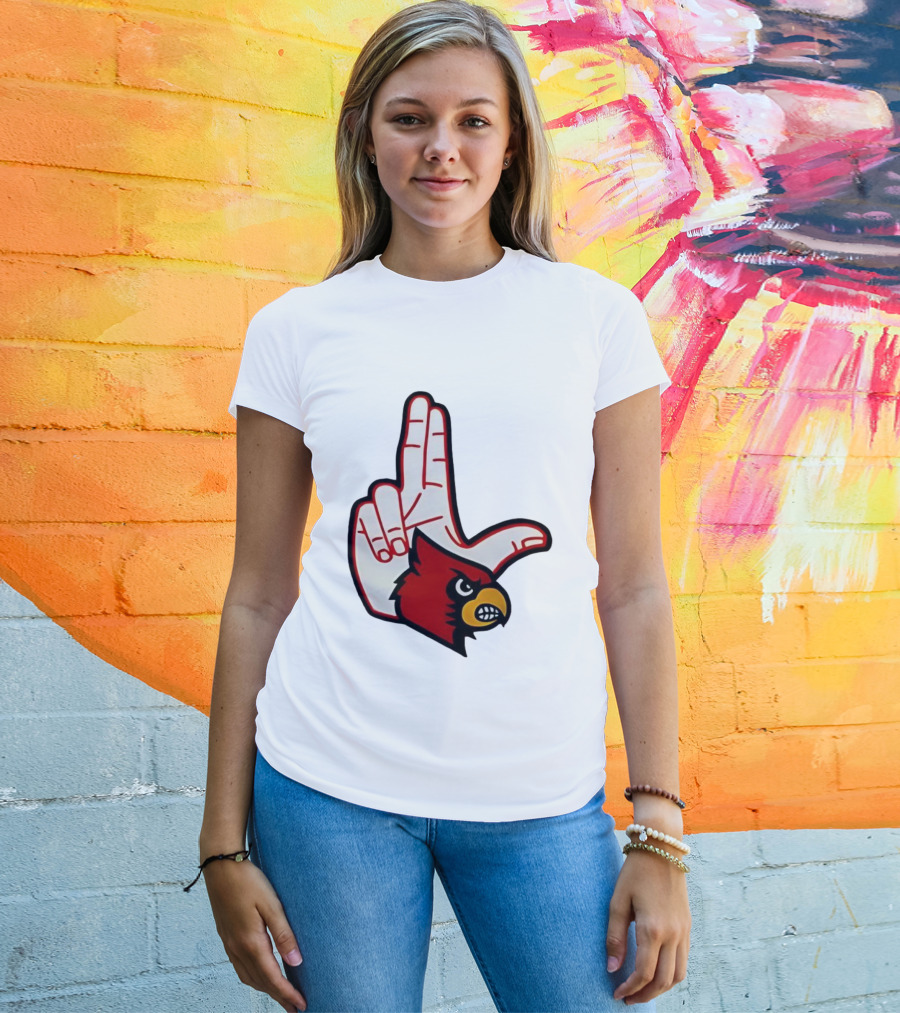 Louisville Cardinals 2025 L Hand Sign Mascot Football T-Shirt