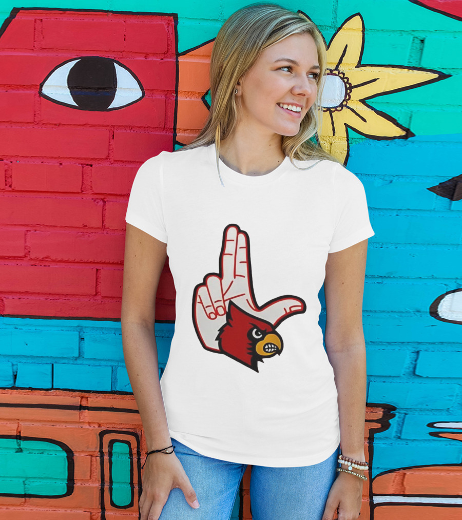 Louisville Cardinals 2025 L Hand Sign Mascot Football T-Shirt