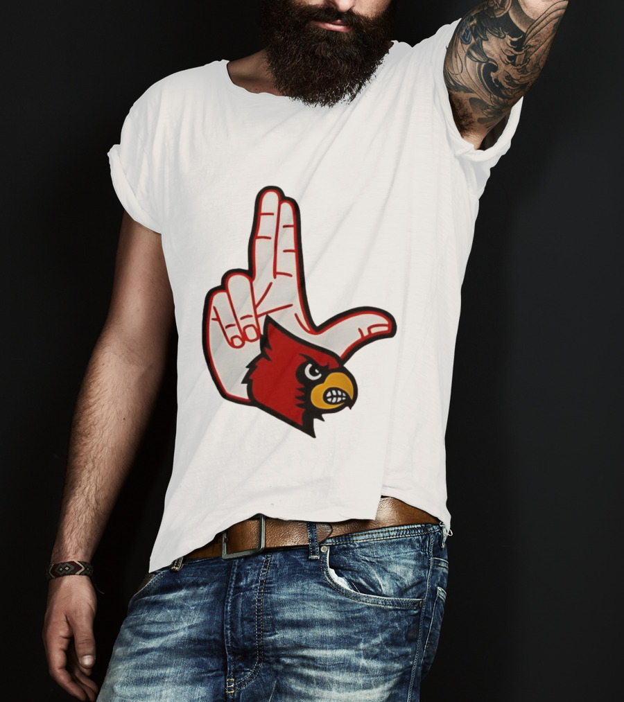 Louisville Cardinals 2025 L Hand Sign Mascot Football T-Shirt