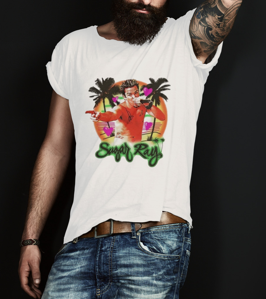Sugar Ray Airbrush Beach Summer Vibes Palms And Hearts Retro Style T-Shirt