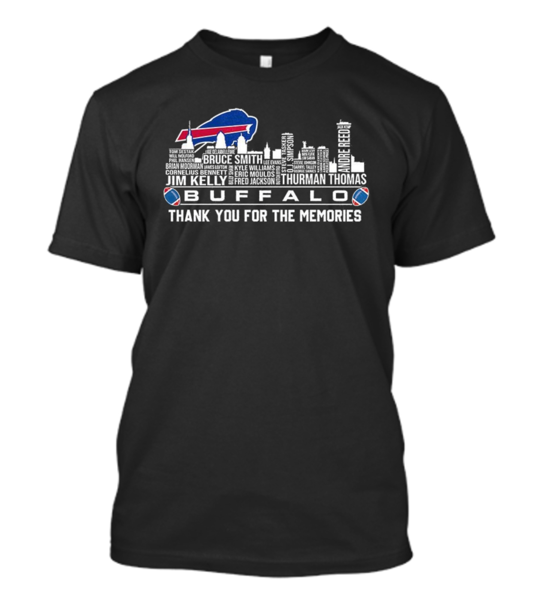 Buffalo Bills Thank You For The Memories Jim Kelly Bruce Smith City Skyline T-Shirt