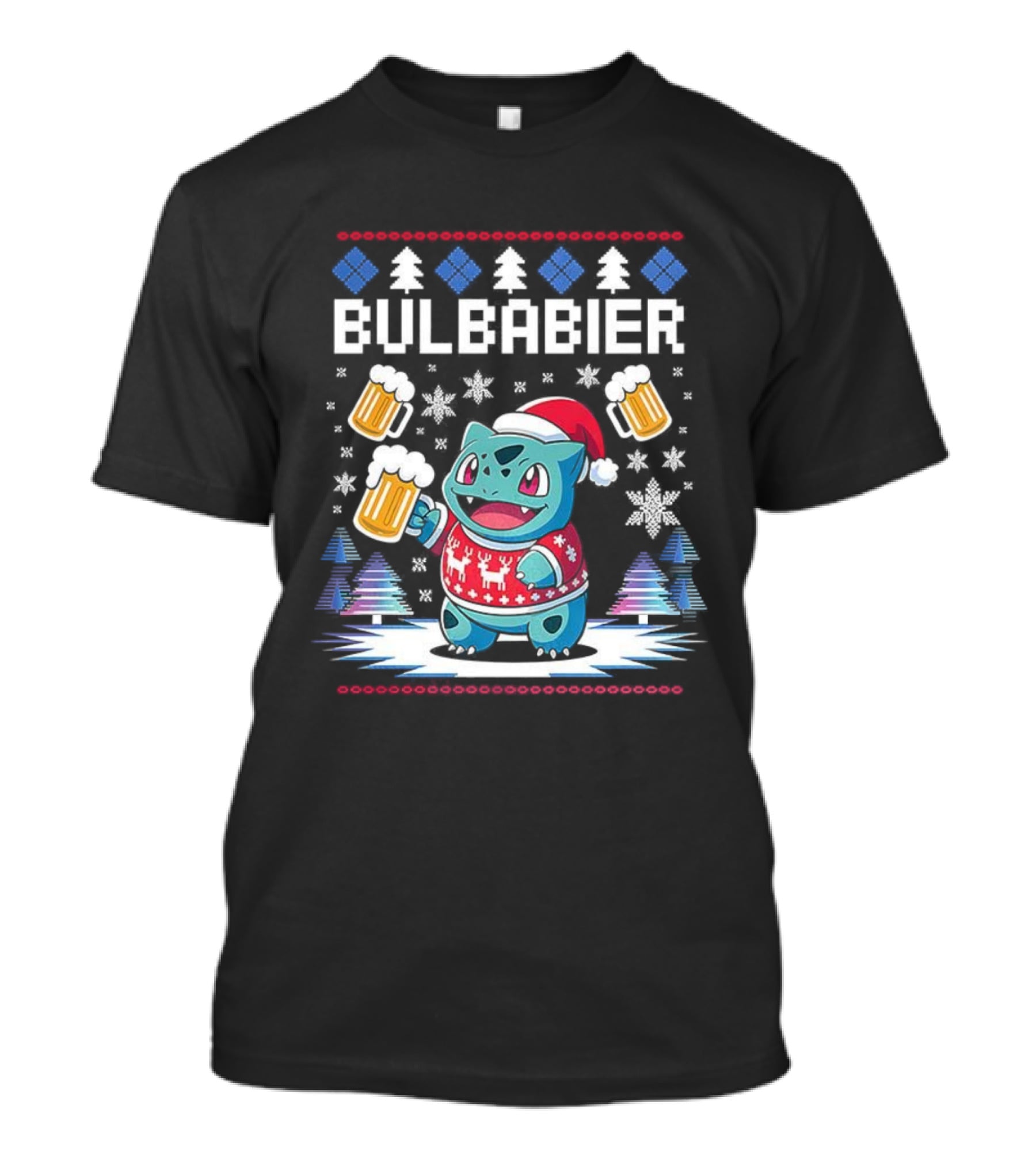 Bulbabier Christmas Sweater Bulbasaur With Santa Hat And Beer S T-Shirt