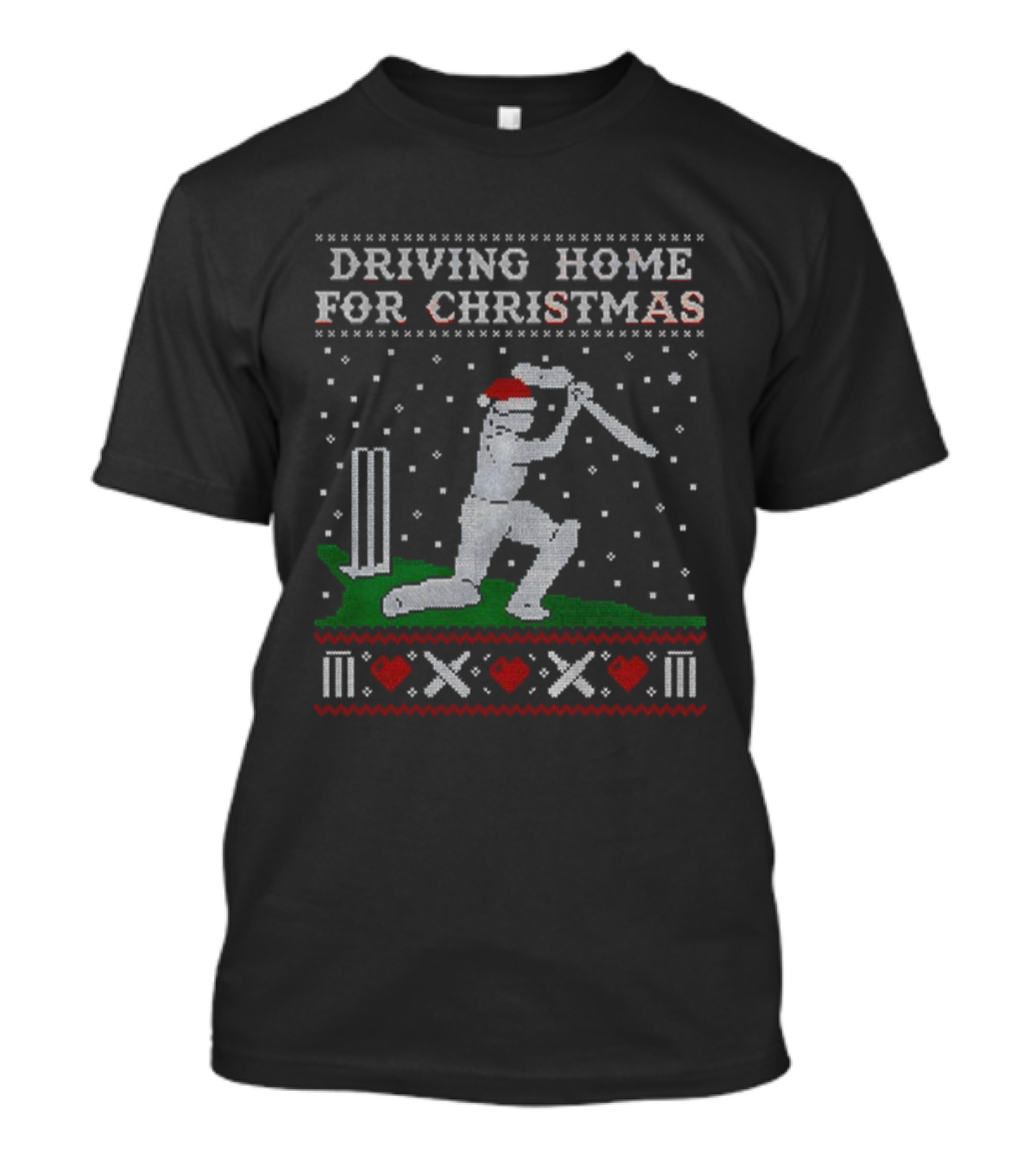 Driving Home For Christmas Cricket Player Santa Hat Snowflakes T-Shirt