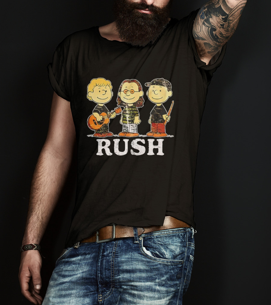 RUSH Peanuts Crossover With Geddy Lee, Alex Lifeson, Neil Peart Charlie Brown Style T-Shirt