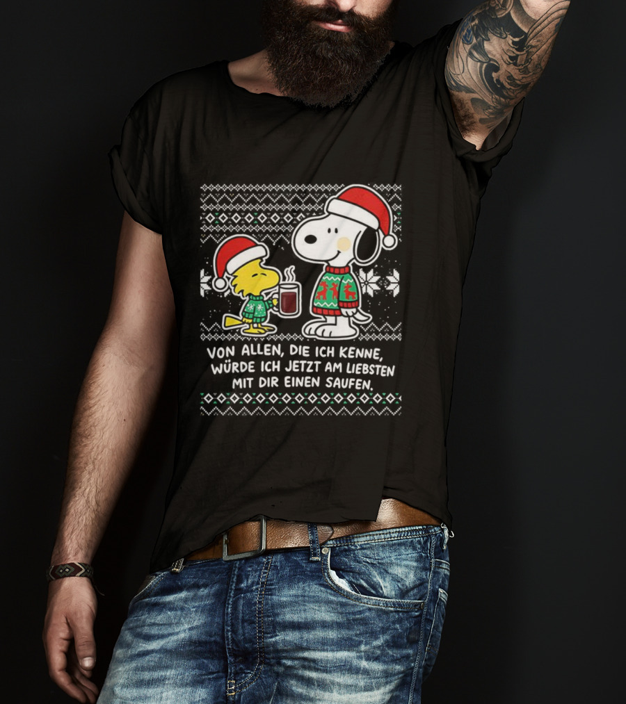Snoopy Woodstock Weihnachten Mit Dir Einen Saufen Weihnachtspullover T-Shirt