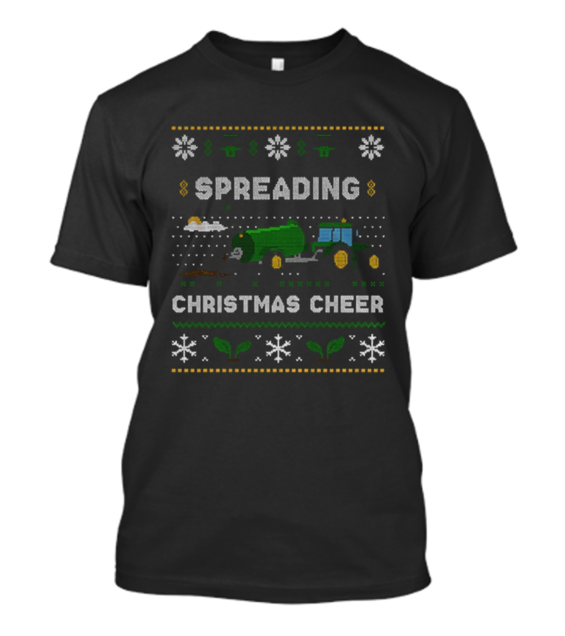 Spreading Christmas Cheer Tractor Farm Snowflakes Festive Design T-Shirt