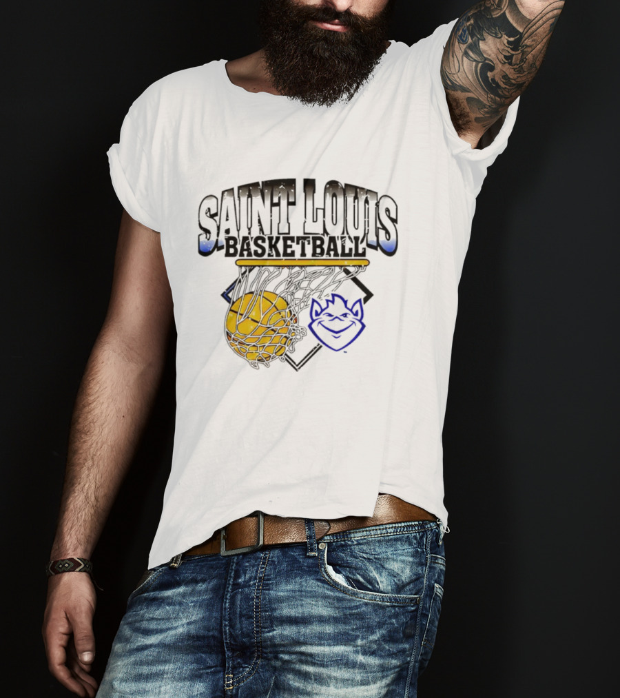 Saint Louis Basketball Billiken Mascot Yellow Basketball T-Shirt