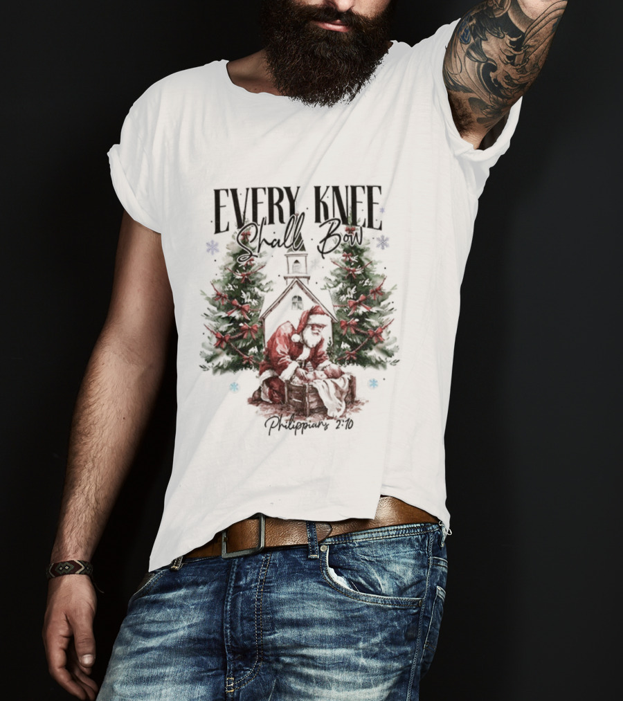 Every Knee Shall Bow Philippians 2:10 Santa Claus Christmas Trees T-Shirt