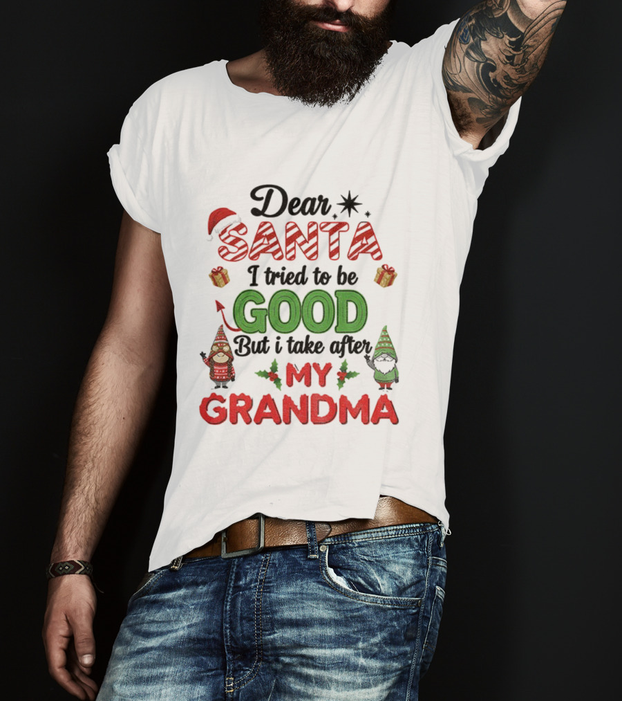 Dear Santa I Tried To Be Good But I Take After My Grandma Gnome Couple Christmas T-Shirt