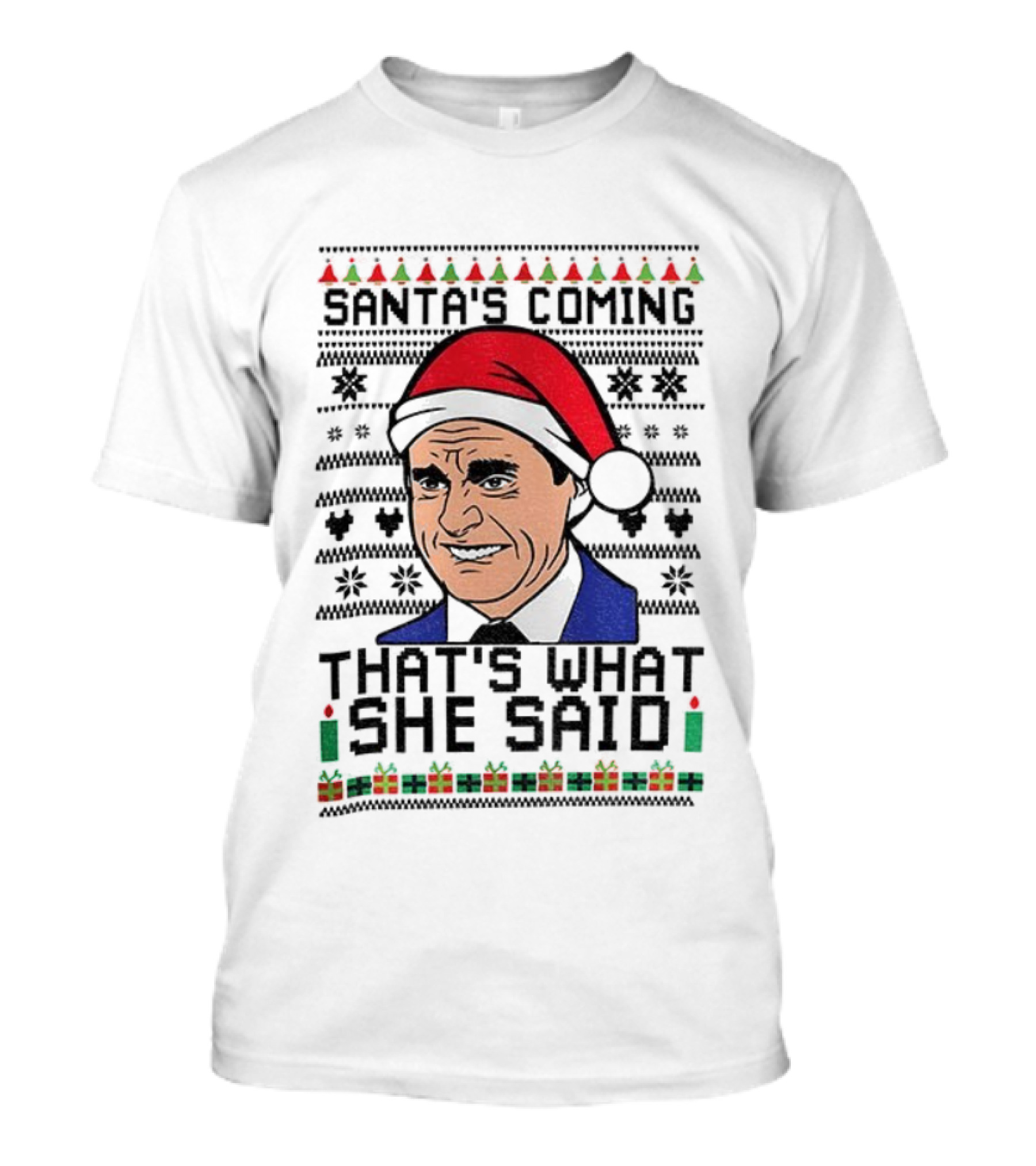 Michael Scott Santa Hat That's What She Said Christmas Sweater Style T-Shirt