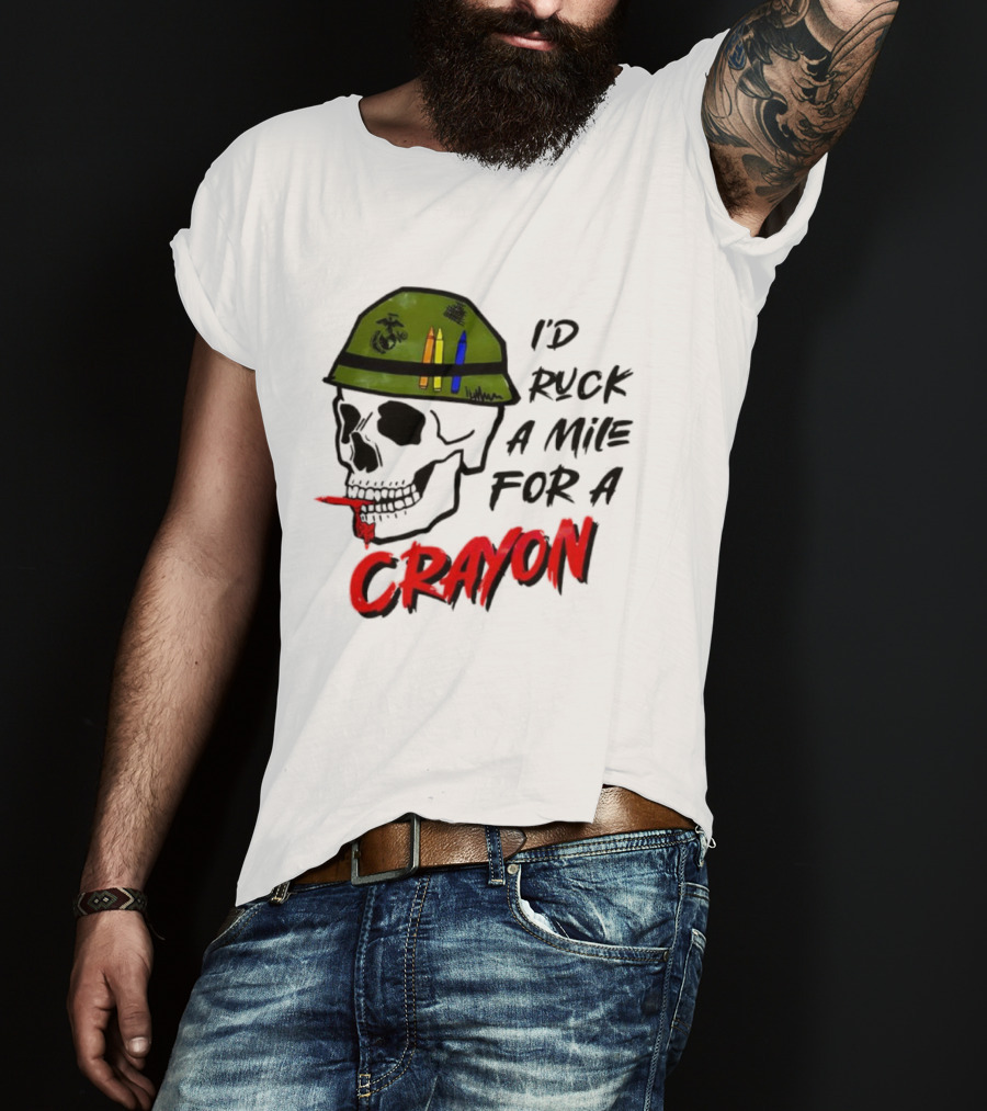 I'd Ruck A Mile For A Crayon Skull Military Helmet Marine Corps Crayons T-Shirt