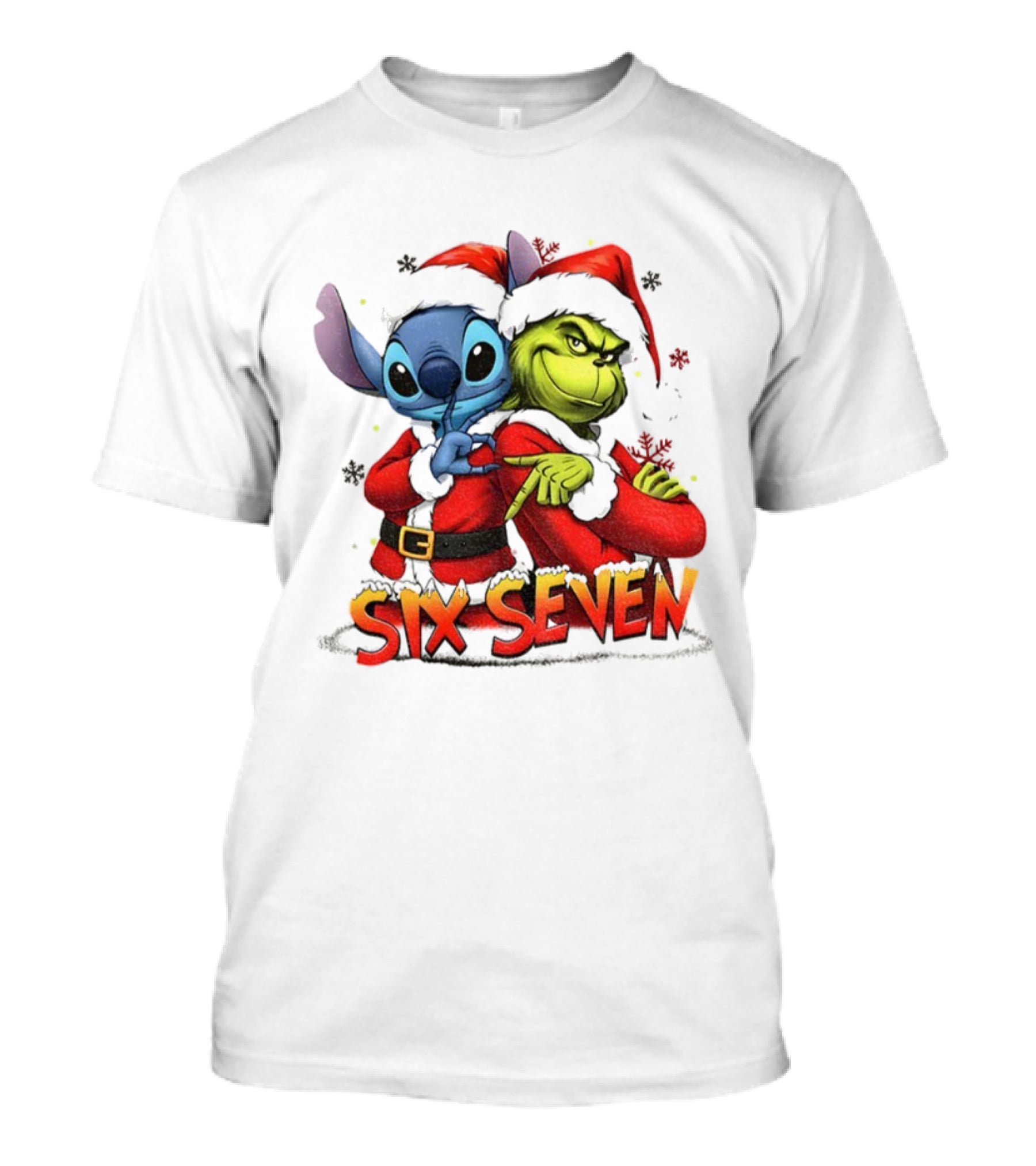 Stitch Grinch Santa Hat Six Seven Christmas Meme T-Shirt