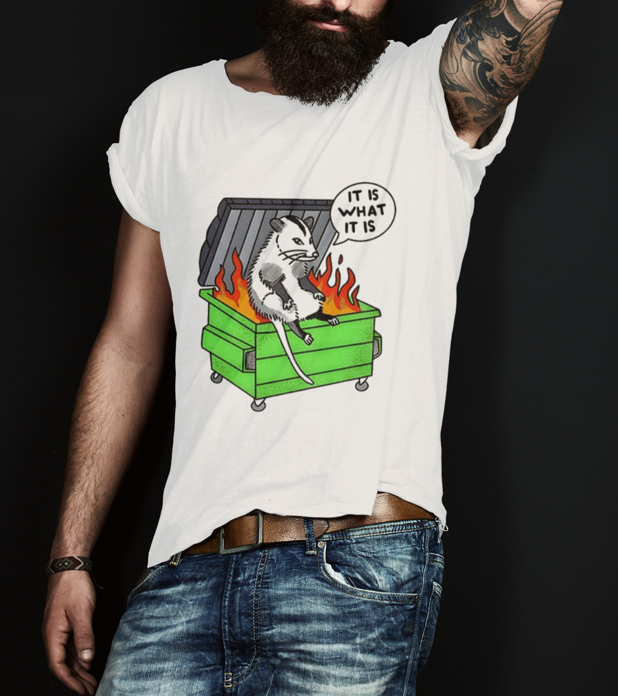 Possum Sitting In A Dumpster On Fire Saying It Is What It Is T-Shirt
