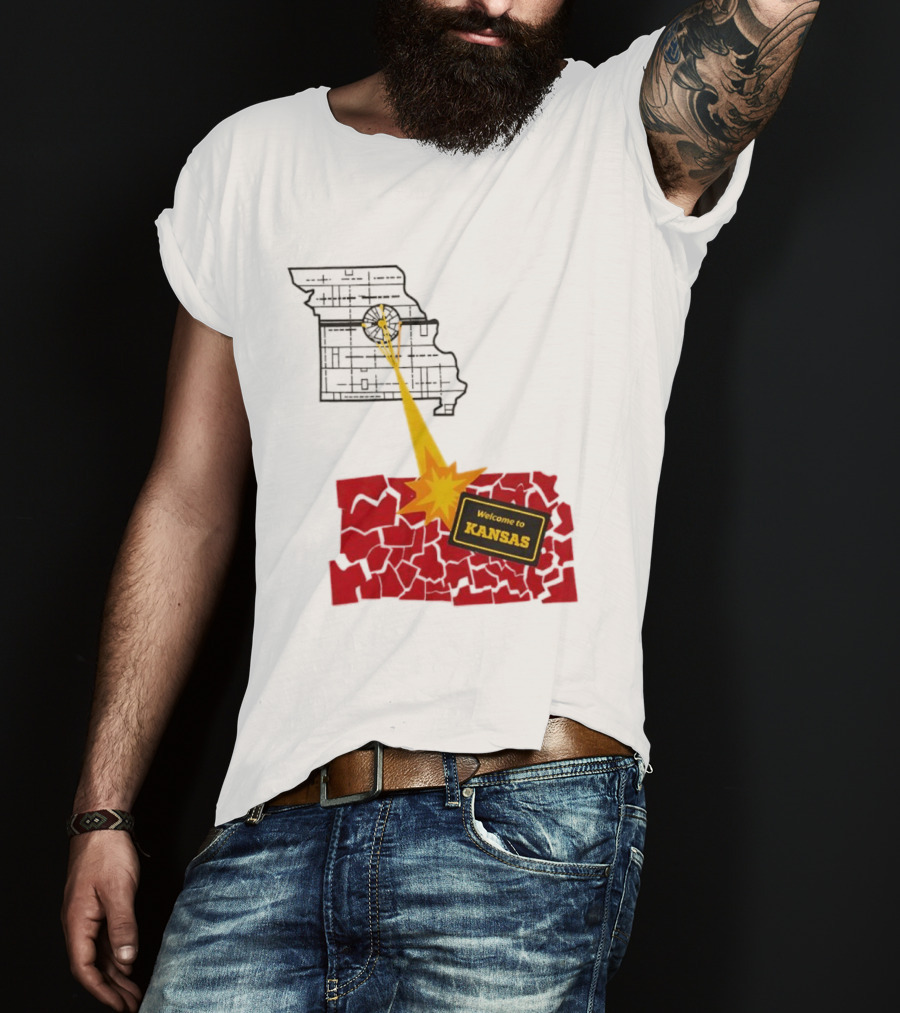 Missouri Map Blast Welcome To Kansas Sign Explosion T-Shirt