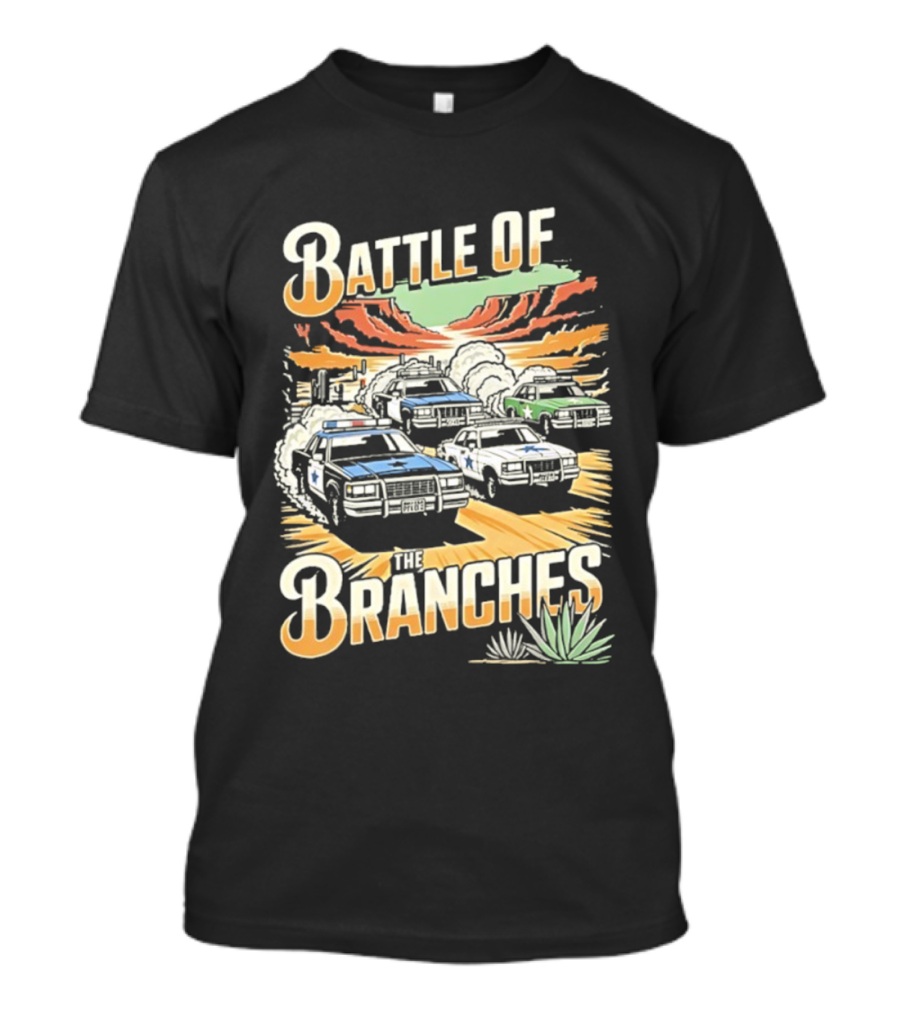 Battle Of The Branches Desert Race Police Car Vintage T-Shirt