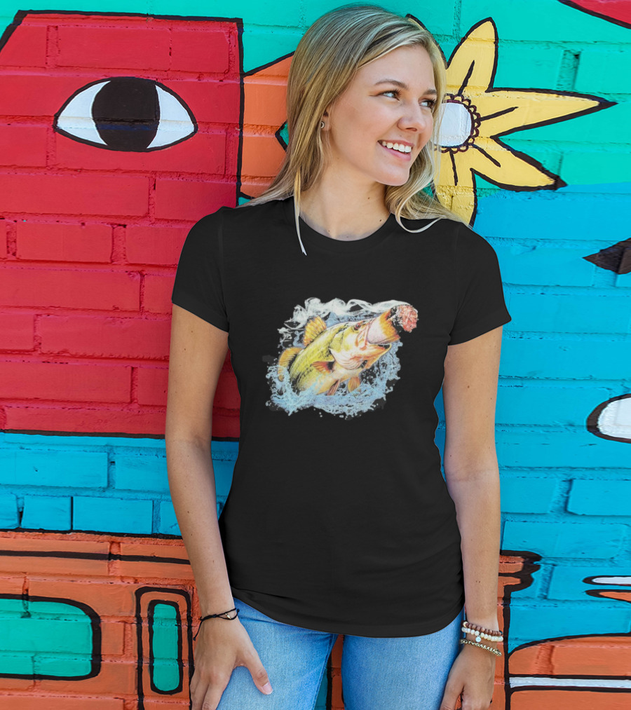Fish Smokin A Bigass Doink Surreal Aquatic Design T-Shirt