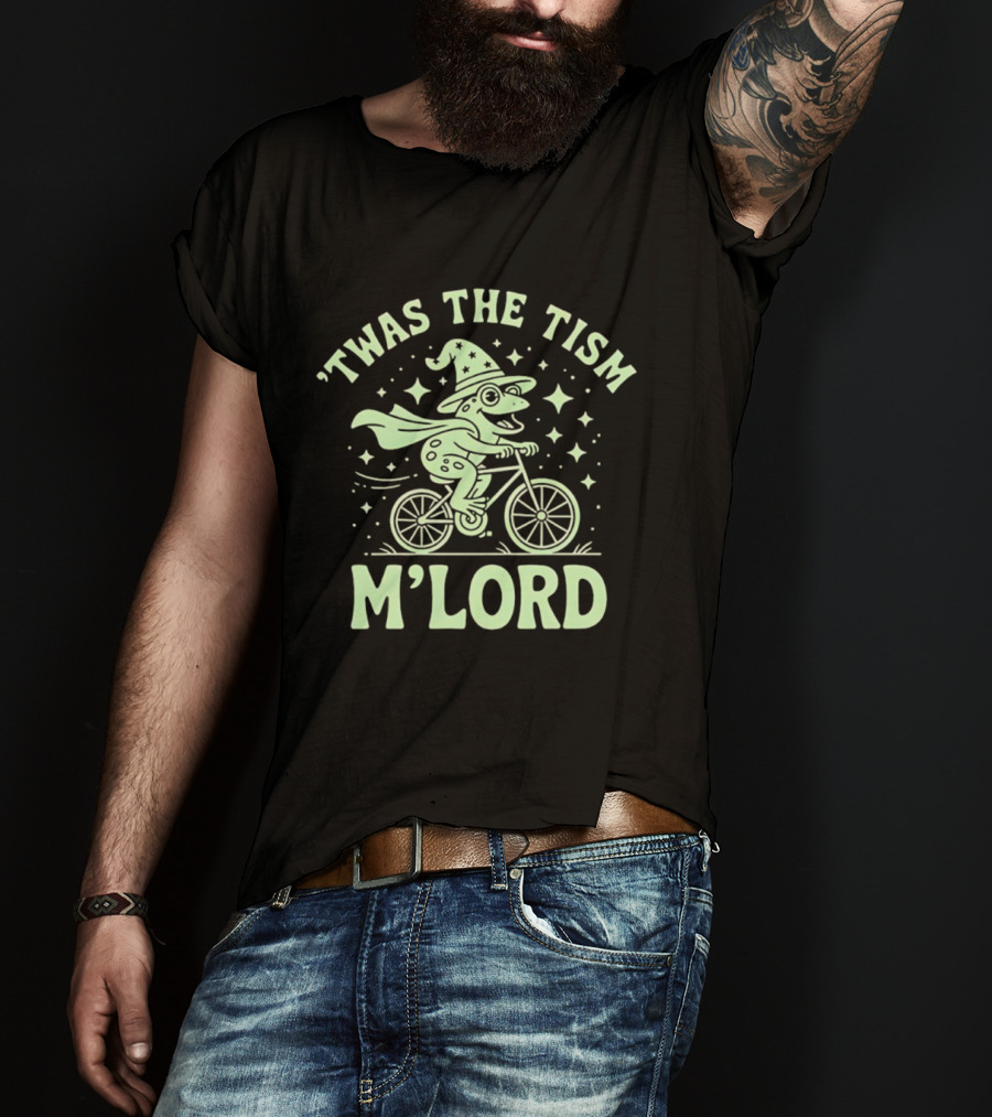 ‘Twas The Tism M’Lord Frog Witch Riding Bicycle T-Shirt