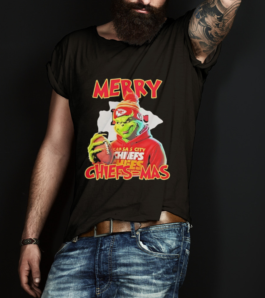 Merry Chiefsmas Grinch Kansas City Chiefs Football T-Shirt